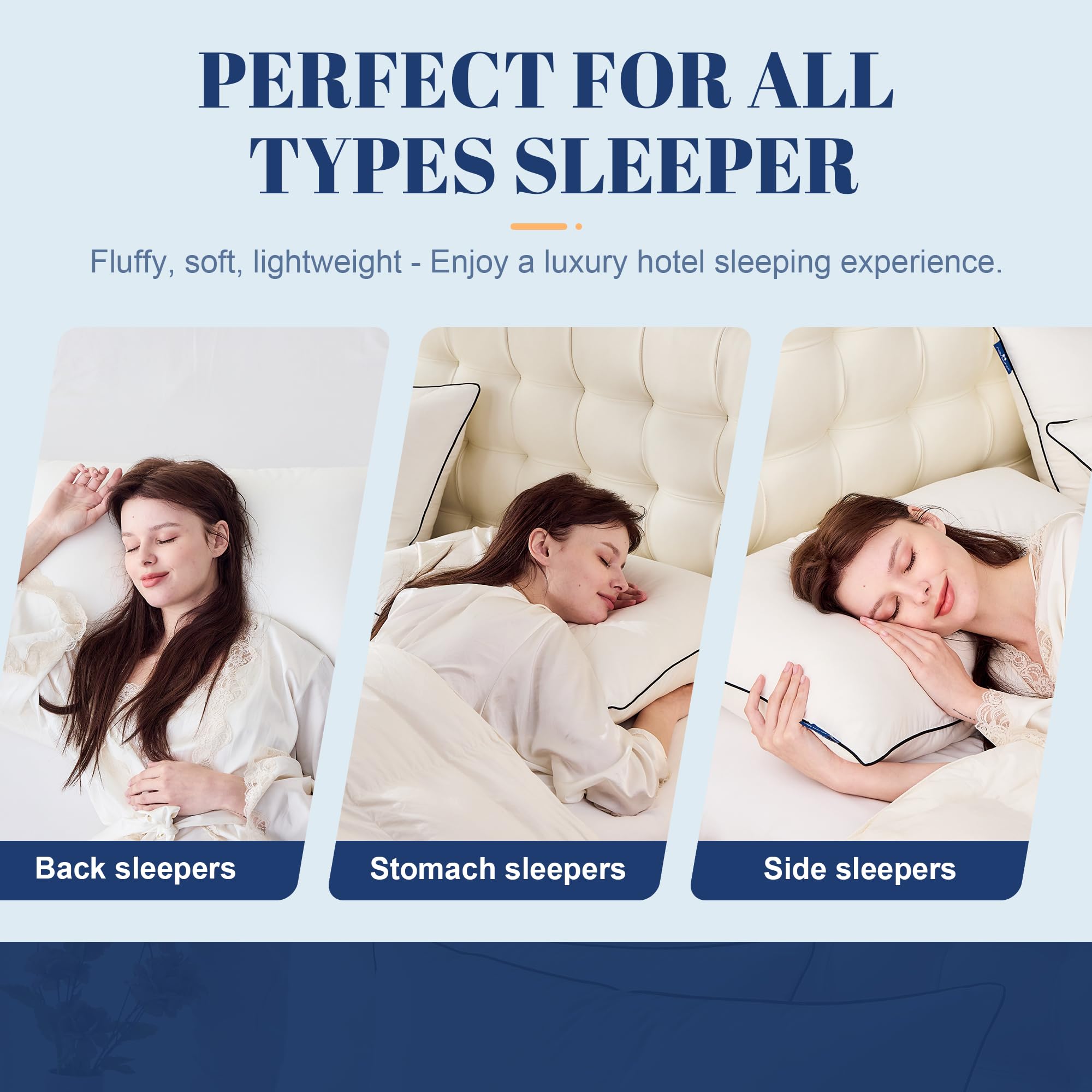 Mosluna Goose Feather Down Pillows Queen Size Set Of 2, Luxury Hotel Collection Bed Pillow 2 Pack, Airyfil Powered Fillings & Fe