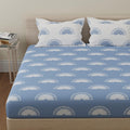 Huesland By Ahmedabad Cotton 144 Tc Cotton Bed Sheets For King Bed With 2 Pillow Covers | Sunrise | Powder Blue & White