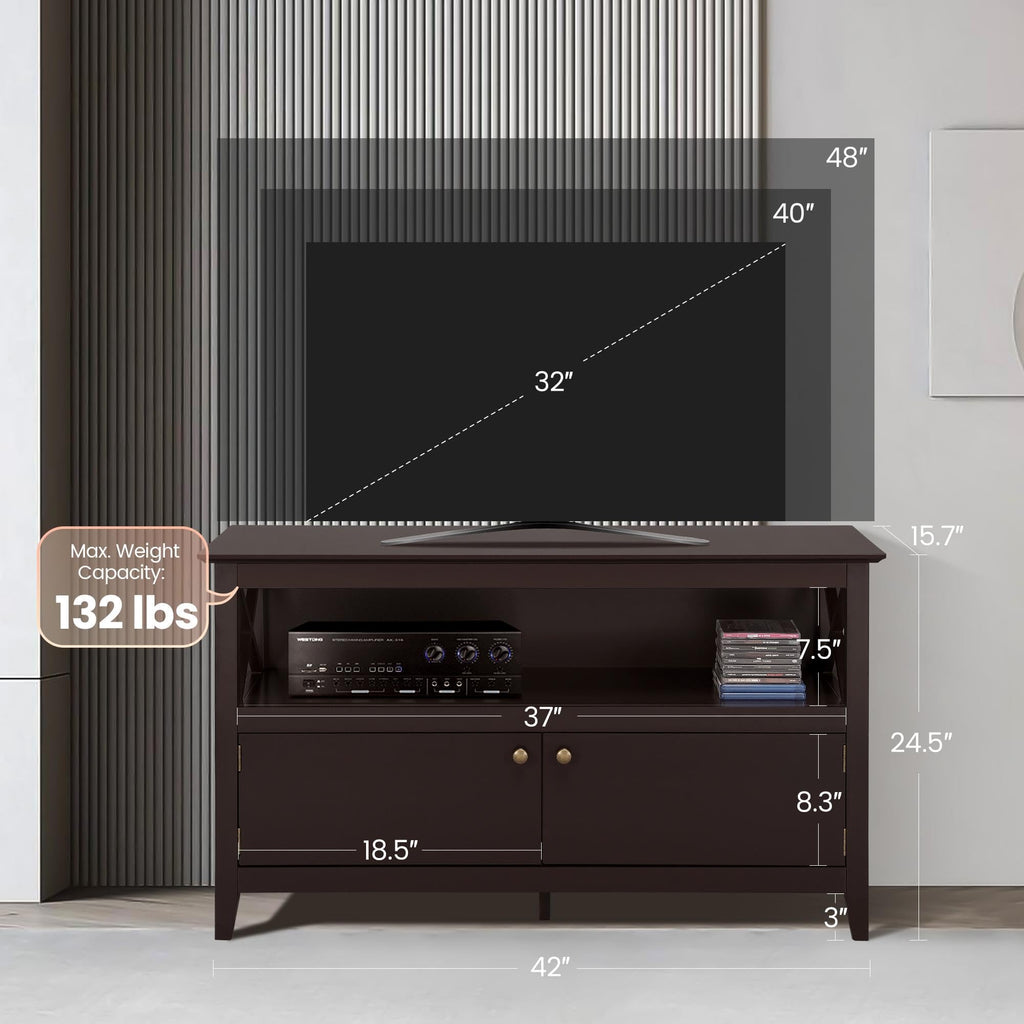 Yaheetech Wooden TV Stand for TVs Up to 48", Espresso, Media Cabinet with Storage Shelf & 2 Doors, Model YT-00089125TS