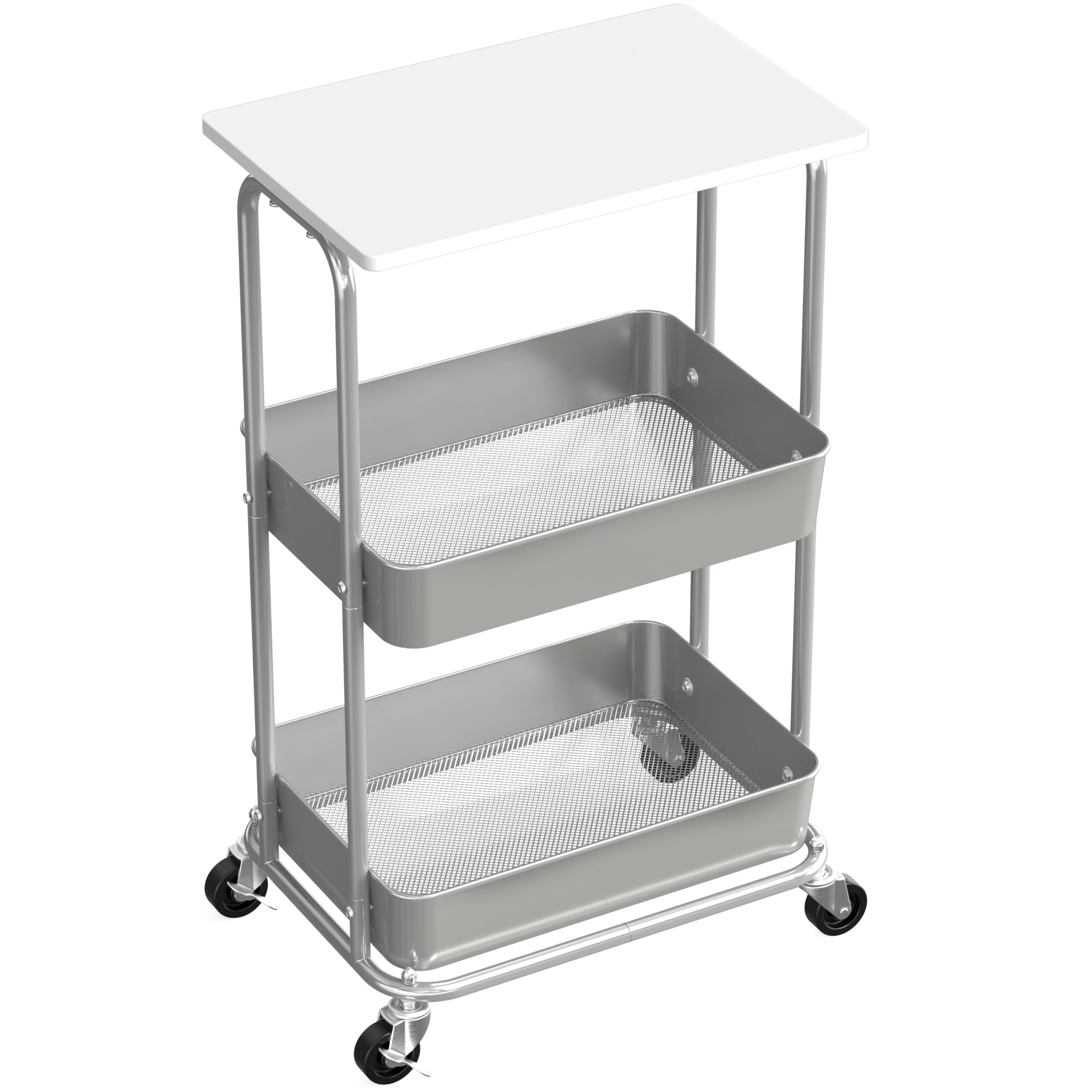 Simple Houseware 2-Tier Rolling Utility Cart with Top Board, White