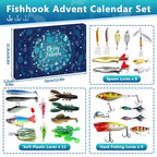 MOVINPE Fishing Advent Calendar - 2024 Fishing Lure Gift Set for Men & Boys, 24 Topwater Lures, Plastic, Blue