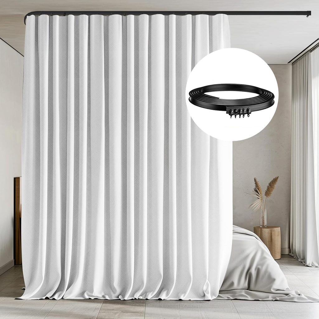 MaKefeile Room Divider Curtain with Flexible Ceiling Track Set,Total Blackout Ceiling Curtains and Track,Sliding Door Curtains E