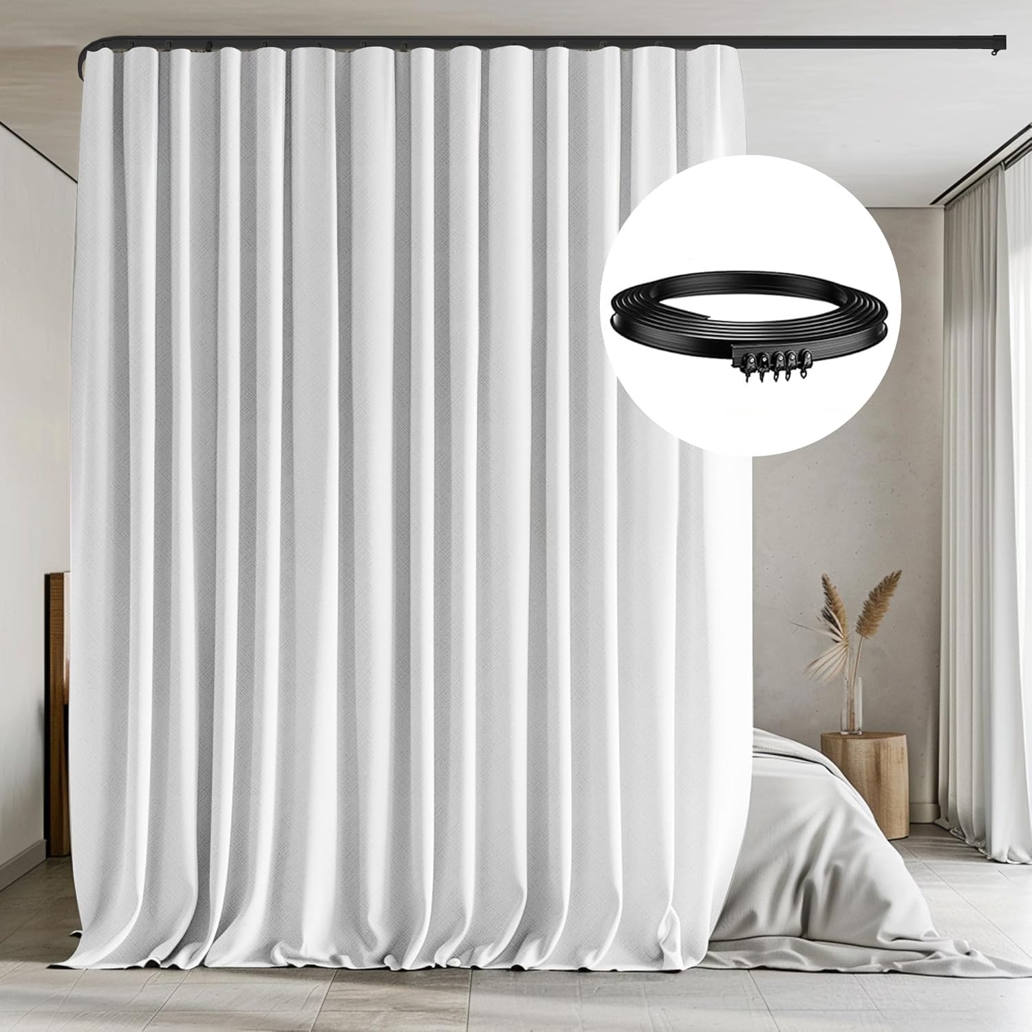 MaKefeile Room Divider Curtain with Flexible Ceiling Track Set,Total Blackout Ceiling Curtains and Track,Sliding Door Curtains E
