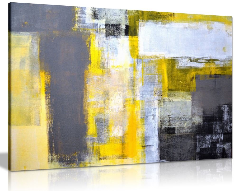 Office Art Grey And Yellow Abstract Art Painting Canvas Wall Art Picture Print (24X16)