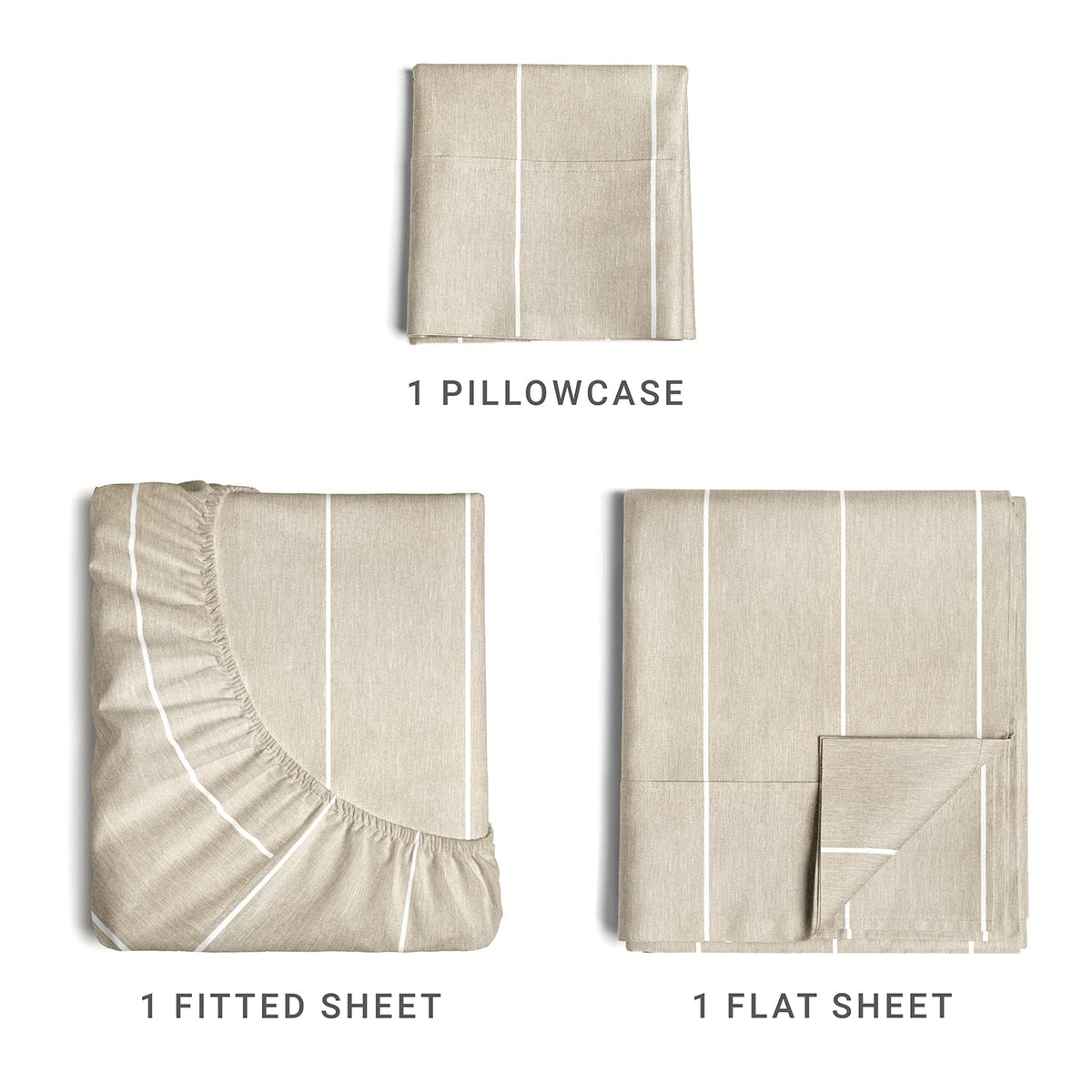 Twinxl Size 3 Piece Bedding Sheet Set - Breathable & Cooling Sheets - Hotel Luxury Bed Sheets For Kids, Teens, Women & Men - Deep Pockets, Easy-Fit - Soft & Wrinkle Free - Beige Stripes 4 Oeko-Tex Set