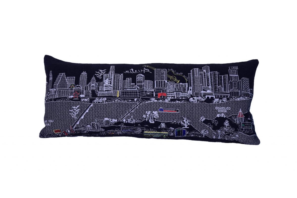 HomeRoots Grey 35' Black Austin Nighttime Skyline Lumbar Decorative Pillow