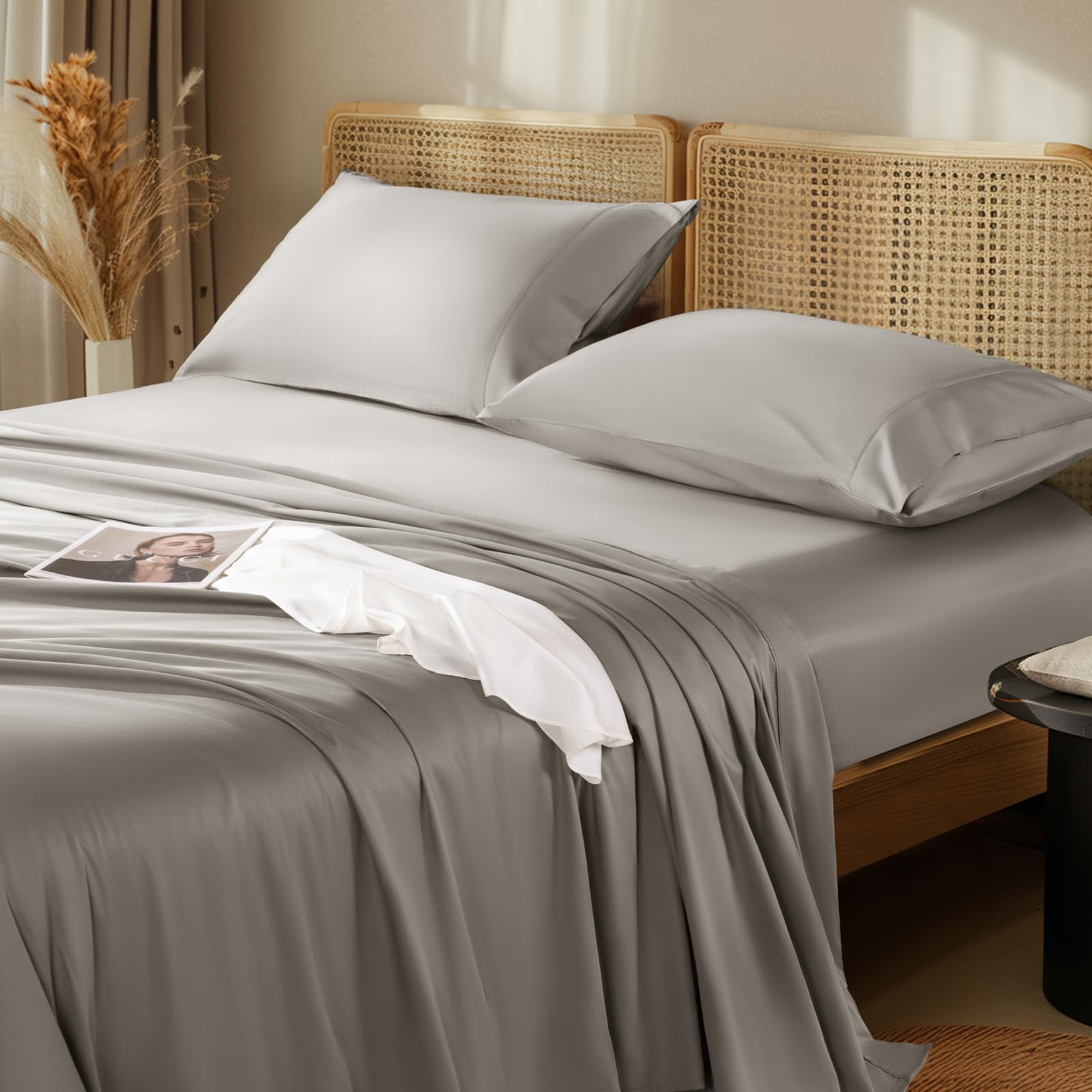 Lbro2M 1000 Thread Count 100% Egyptian Cotton Sheets Set California King Size, 4 Piece Sets Bed Sheet Deep Pocket Sheet Set 16'