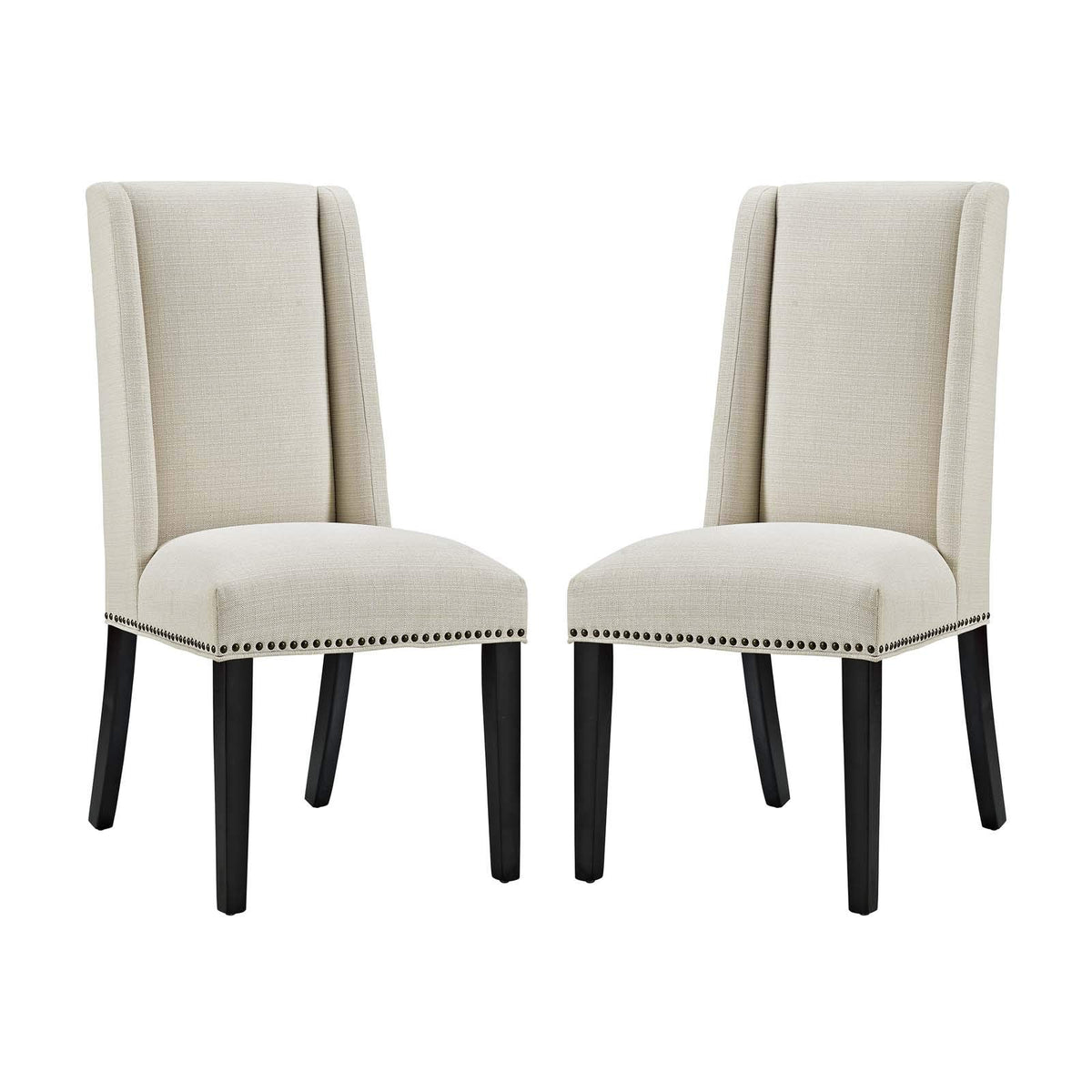Modway Baron Modern Tall Back Wood Upholstered Fabric Two Dining Chairs In Beige