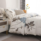 Sleepbella Comforter Twin Size, 600 Thread Count Cotton Brown Branches And Blue Flowers Off-White Comforter Sets, Down Alternati