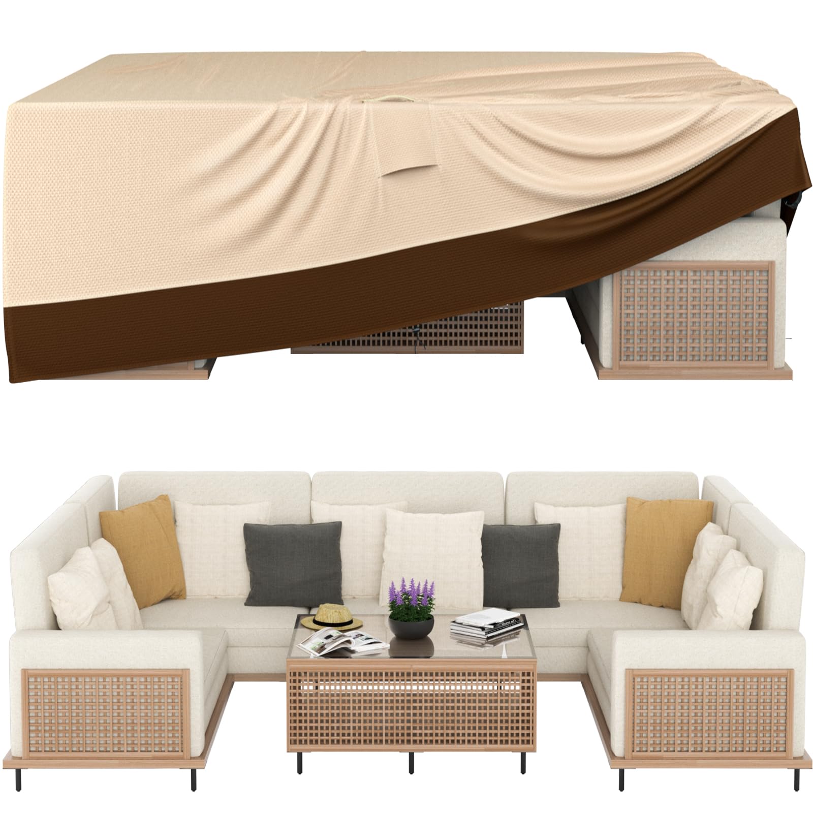 Patio Furniture Covers, Outdoor Furniture Cover Waterproof, General Purpose, Outside Table And Chair Covers, Heavy Duty 600D (128 Inch L X 82 Inch W X 28 Inch H)-Brown