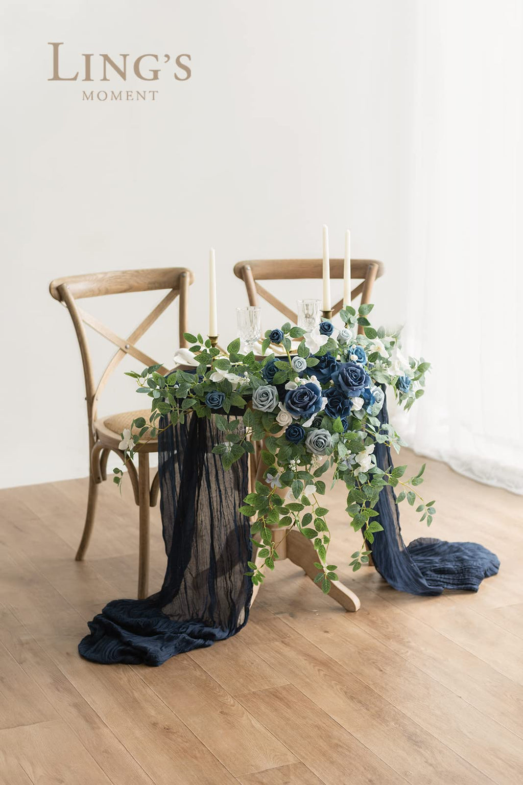 Ling'S Moment 2Pcs Dusty Blue Artificial Floral Swags Centerpieces Wedding Flower Rose Garland Greenery Arrangements For Sweethe