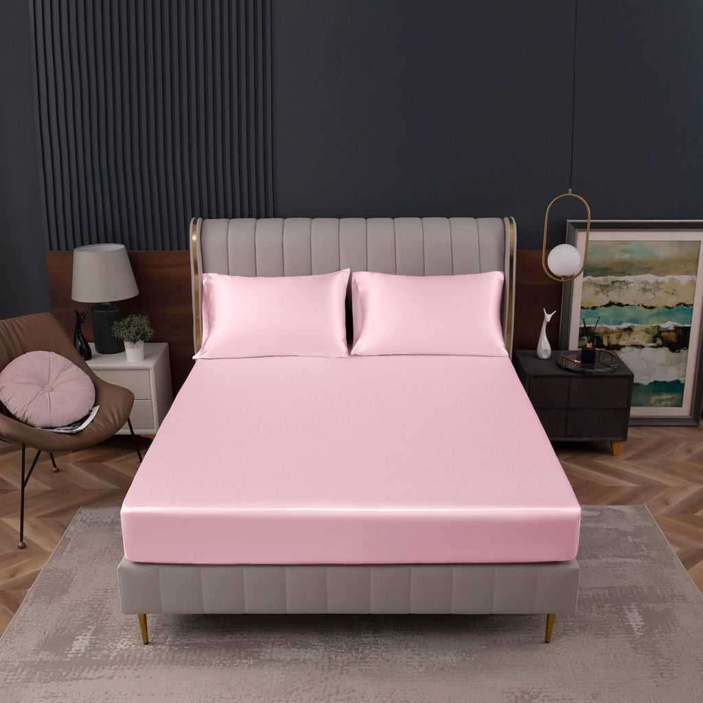 Homiest Blush Pink Satin Fitted Sheet Twin Size Fitted Bed Sheet, Deep Pocket Fitted Sheet Only, Luxury & Ultra Soft Bedding Fitted Sheet Single Bottom Bed Sheets Sold Separately
