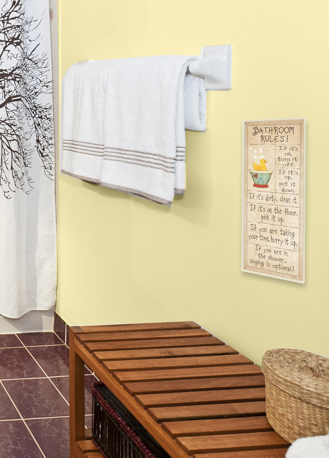 The Stupell Home D  Cor Collection Bathroom Rules Rubber Ducky Tall Bathroom Wall Plaque, 7 X 0.5 X 17, Proudly Made In Usa