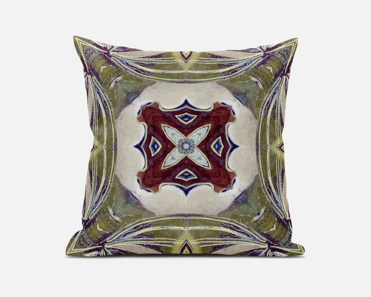 HomeRoots Muted Green Cream Magenta 18â€ Green Brown Geo Tribal Suede Throw Pillow