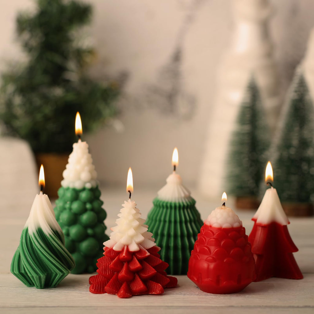 Mtlee 6 Pieces Christmas Soy Candles Scented Candles Winter Christmas Tree Cone Candles Home Decor Pinecone Candle Handmade Wax