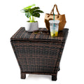 Wicker Rattan Side Table Patio Wicker Table with Lid, 13 Gallon PE Rattan Deck Box Patio Storage Chest, Wicker Storage Box Outdo