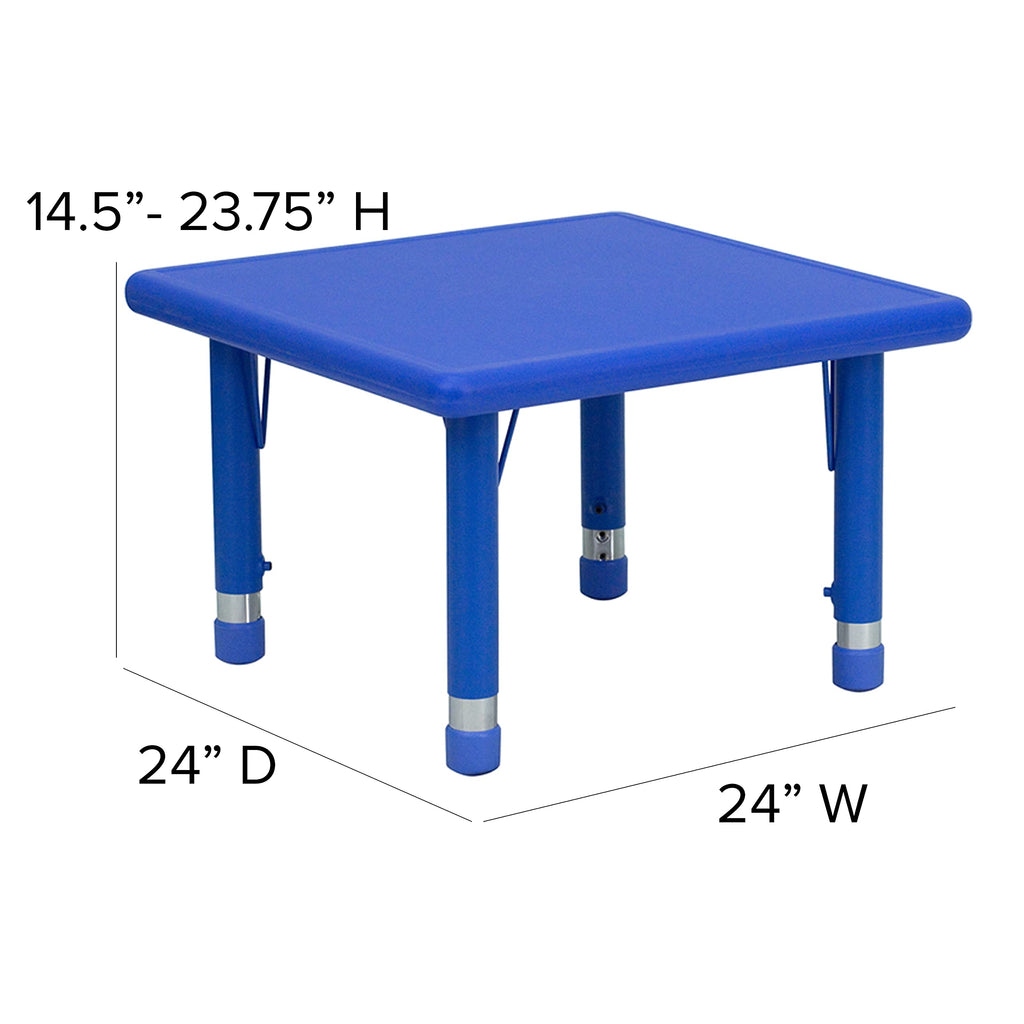 Flash Furniture Emmy 24'' Square Blue Plastic Height Adjustable Activity Table Set with 4 Chairs