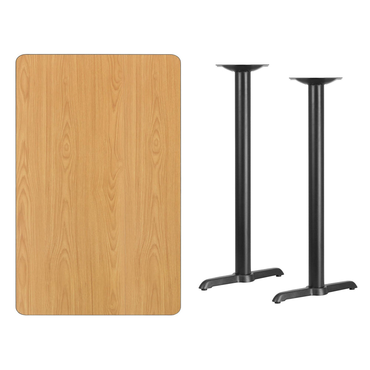 Flash Furniture 30'' x 48'' Rectangular Natural Laminate Table Top with 5'' x 22'' Bar Height Table Bases