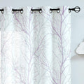 Fmfunctex White Semi-Sheer Curtains Bedroom 96-Inches Long Lilac And Grey Branches Printing On Linen Textured White Window Treat