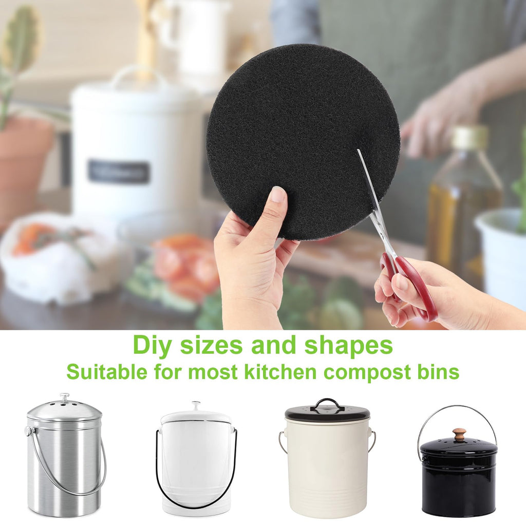 6 Pack Charcoal Filters For Kitchen Compost Bins - Thickening Compost Bin Filters Activated Carbon Filters For Kitchen Compost B