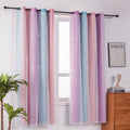 Zhuhan Ombre Rainbow Blackout Curtains For Kid Girls Bedroom Living Room Darking Stripe Double Layer Star Cut Out Wall Home Deco