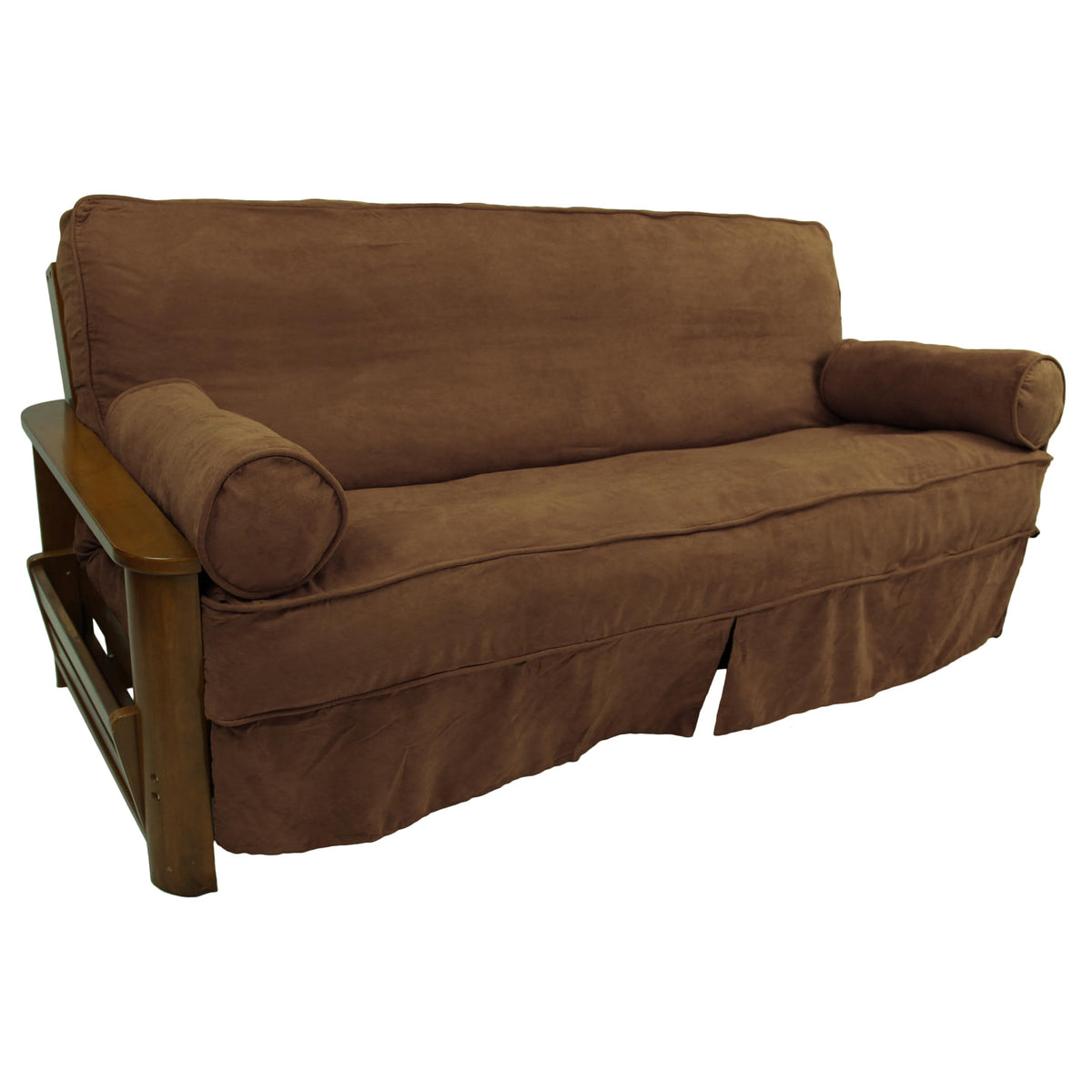 Blazing Needles Solid Microsuede Double Corded 8 Inch  To 9 Inch  Futon Slipcover Set With 2 Bolster Pillows (Set Of 3), Full, Chocolate