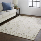 HomeRoots 512804 8 x 10 ft. Ivory Tan & Silver Wool Geometric Hand Tufted Handmade Stain Resistant Rectangle Area Rug