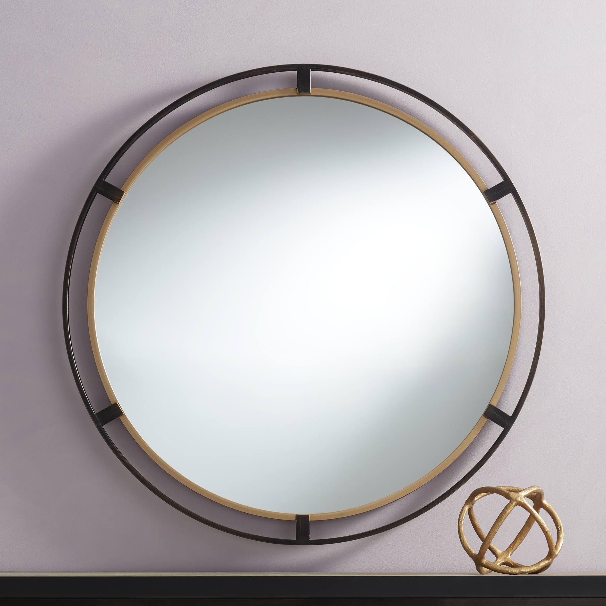 Uttermost Crest Round Vanity Decorative Wall Mirror Rustic Distressed Bronze Antiqued Gold Metal Ring Frame 34 Wide Decor for Ba