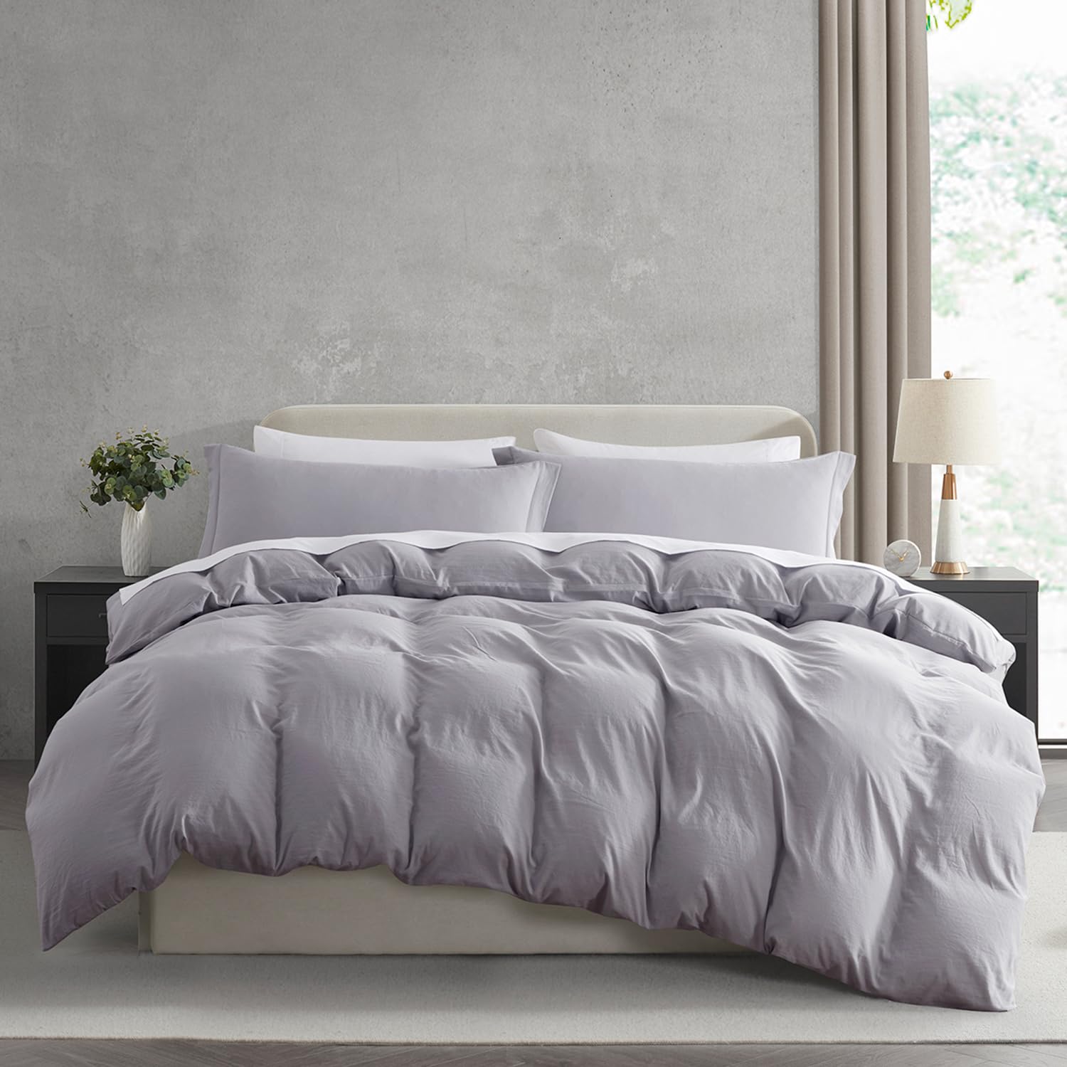 Nestl Twin Duvet Cover Set - Soft Prewashed Grey Lavender Duvet Cover Twin/Twin Xl, 2 Piece, With Zipper Closure, 1 Duvet Cover 68X90 Inches And 1 Pillow Sham - No Comforter
