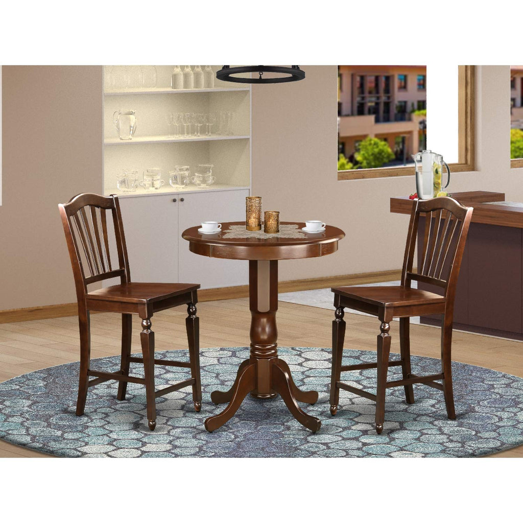 East West Furniture Edch3-Mah-W 3 Pc Pub Table Set - Kitchen Table And 2 Counter Height Stool.