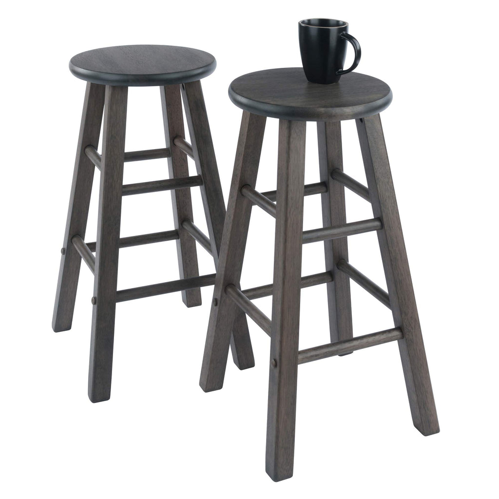 Winsome Element 2-Piece 24In Counter Stool Set, Oyster Gray Finish, Solid Wood, Modern Design