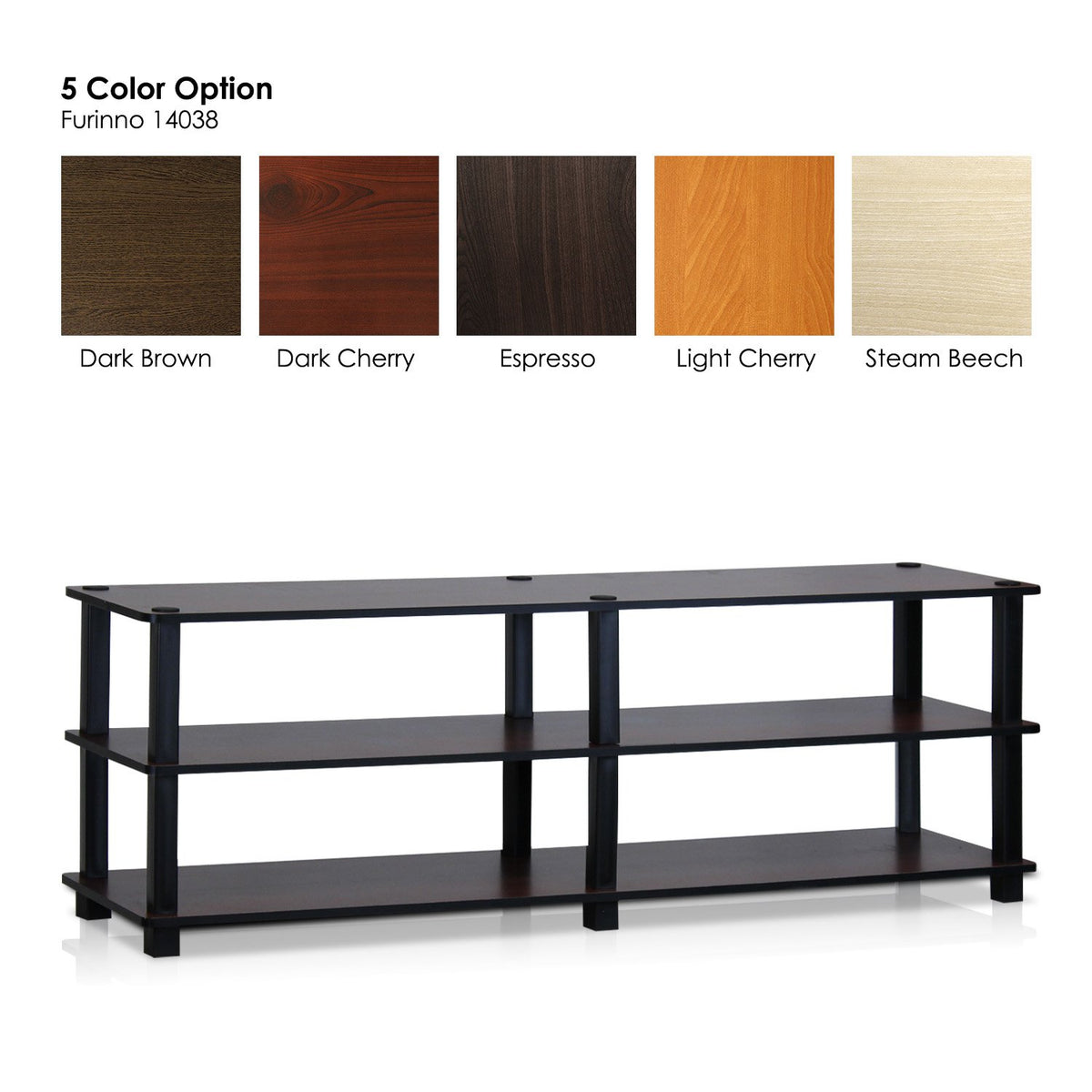 Furinno Turn-S-Tube No Tools 3-Tier Entertainment TV Stands, Dark Cherry and Black