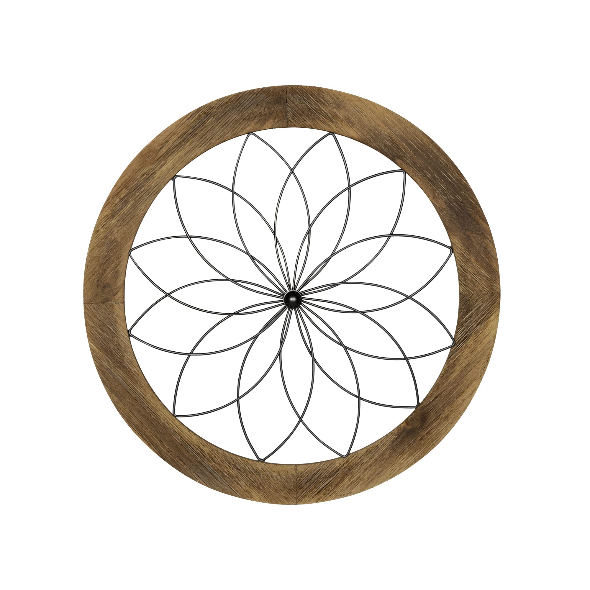 Stratton Home Décor S11570 Round Metal Medallion Wall Décor, 25.75 W X 1.75 D X 25.75 H, Natural Wood