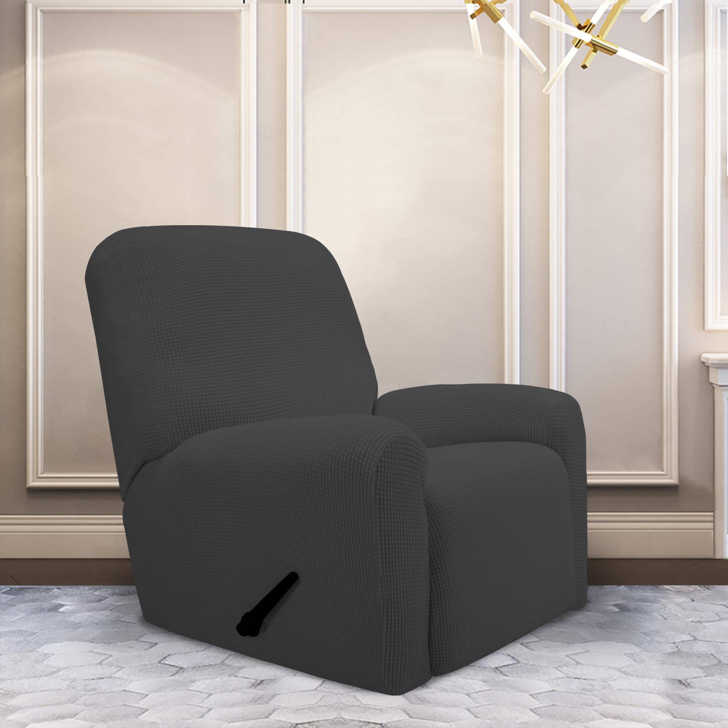 Purefit Stretch Recliner Sofa Slipcover With Pocket – Spandex Jacquard Non Slip Soft Couch Sofa Cover, Washable Furniture Protector With Elastic Bottom For Kids (Recliner, Dark Gray)