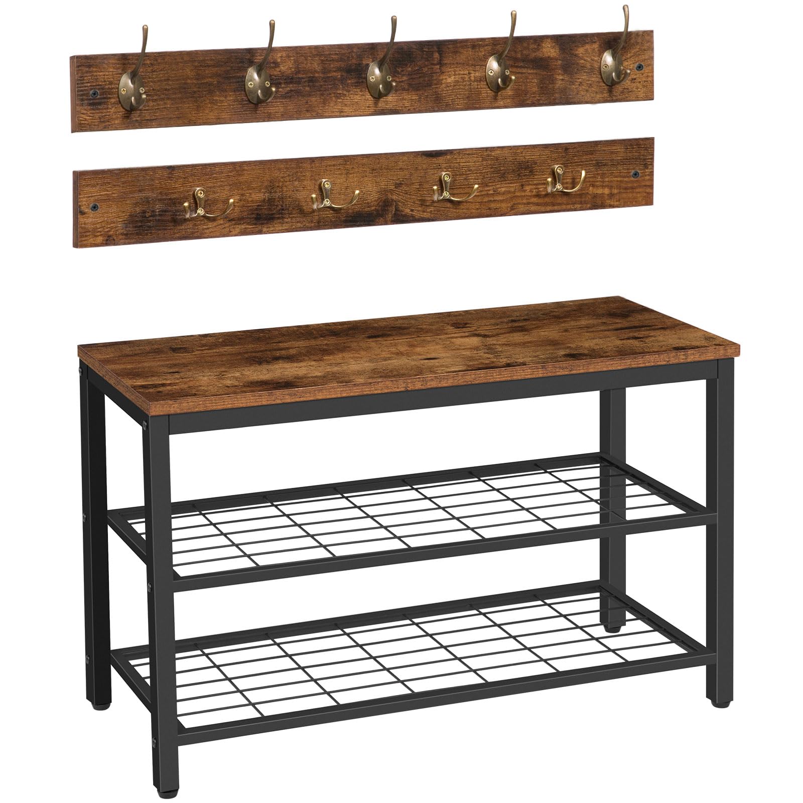 HOOBRO Hall Tree with Bench, Coat Rack Shoe Bench Set, Entryway Shoe Rack Bench with Coat Hooks, Hall Tree Coat Rack, 27.6L x 11