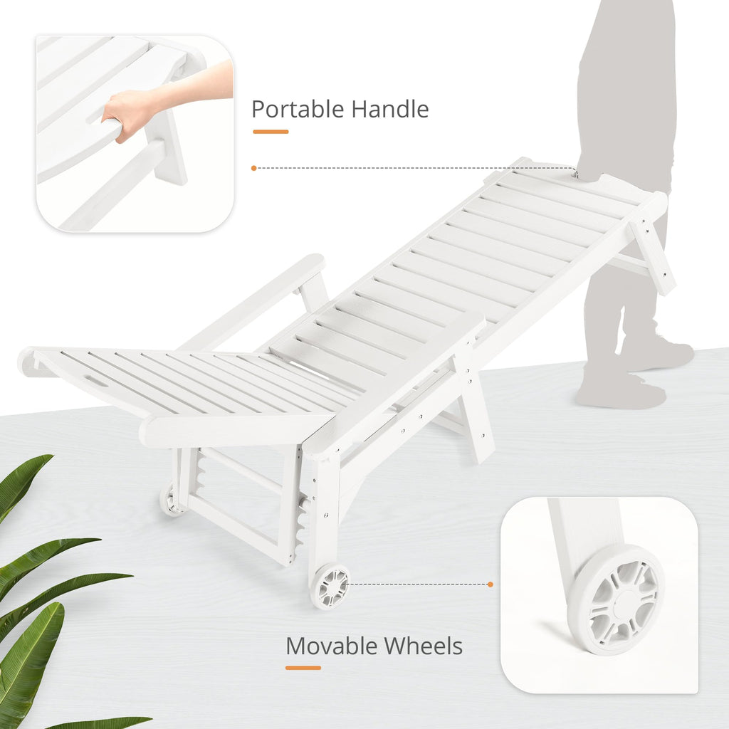 Lue Bona Chaise Lounge Chair With Table, 2-Piece, 79'' Oversized Hdps Chaise Lounger, 5 Positions Adjustable Lounge Chairs, Pool Lounge Chair With Wheels For Poolside, Backyard, 3 Year Warranty, White