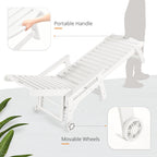 Lue Bona Chaise Lounge Chair With Table, 2-Piece, 79'' Oversized Hdps Chaise Lounger, 5 Positions Adjustable Lounge Chairs, Pool Lounge Chair With Wheels For Poolside, Backyard, 3 Year Warranty, White