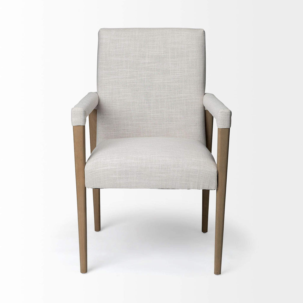HomeRoots Cream Fabric Wrap with Brown Wood Frame Dining Chair