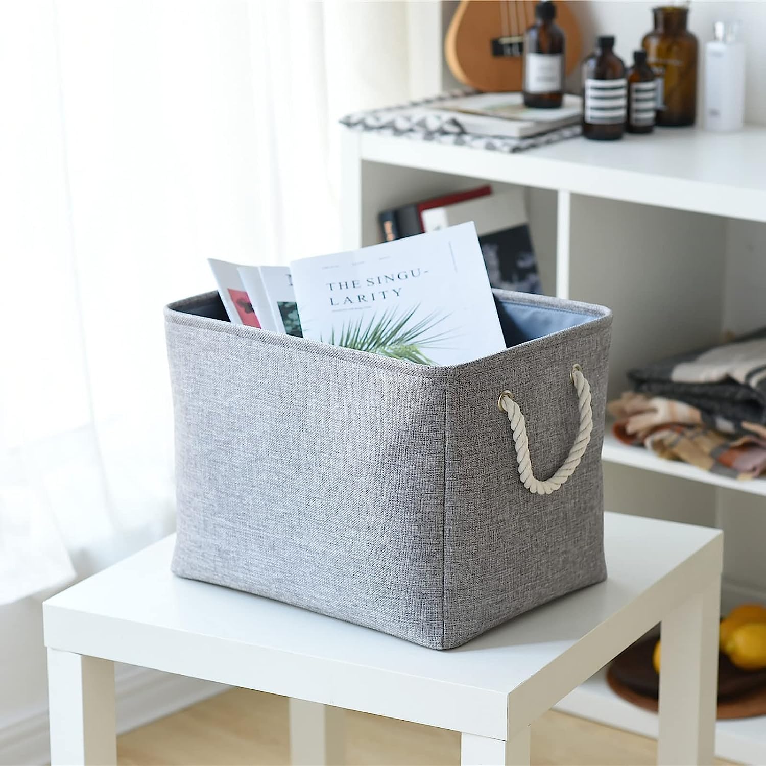 TheWarmHome Storage Basket - 3 Pack Fabric Cubes 16x12x12 inch, Grey, EVA Material, Closet Organizer