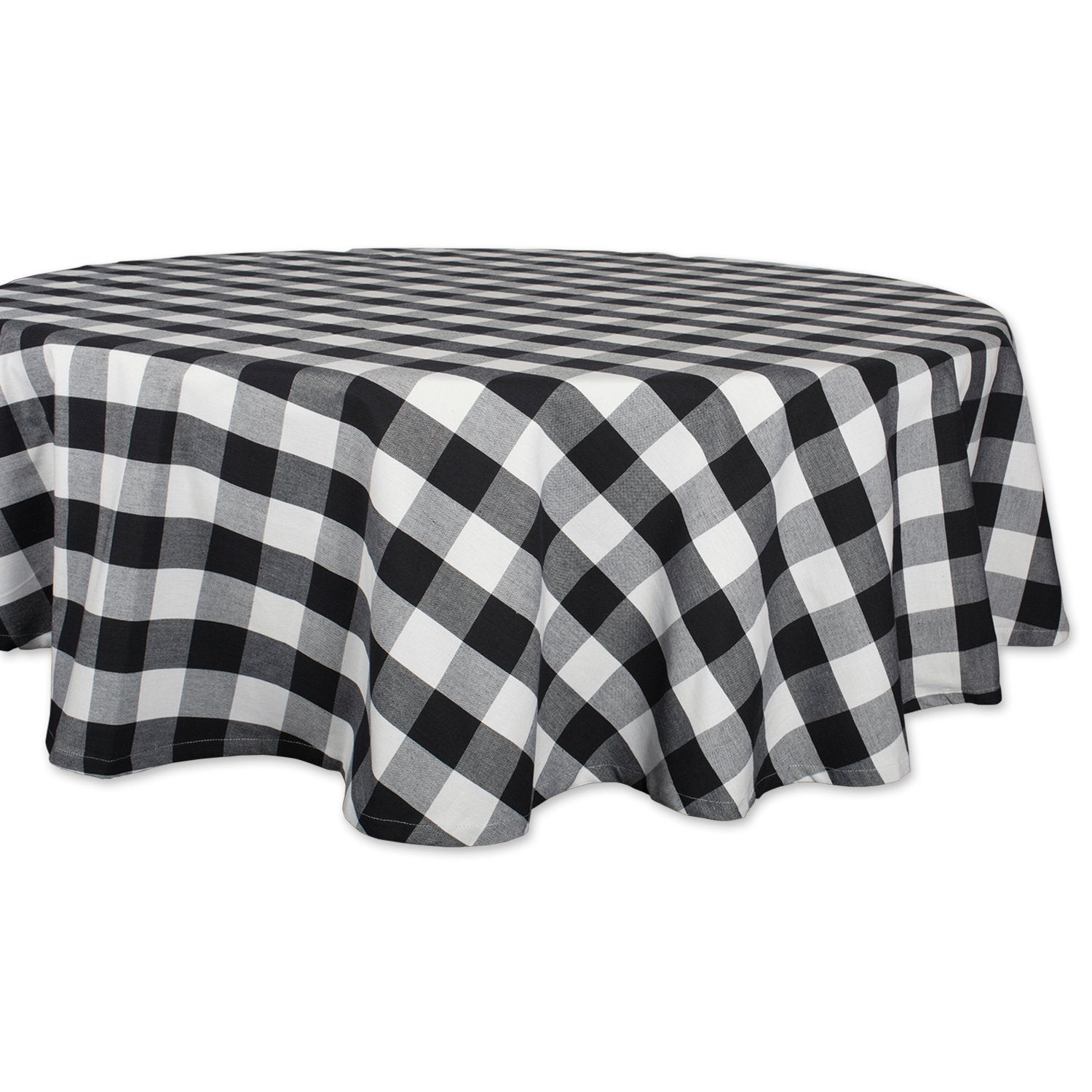 DII Buffalo Check Collection, Classic Farmhouse Tablecloth, 70 Round, Black & White