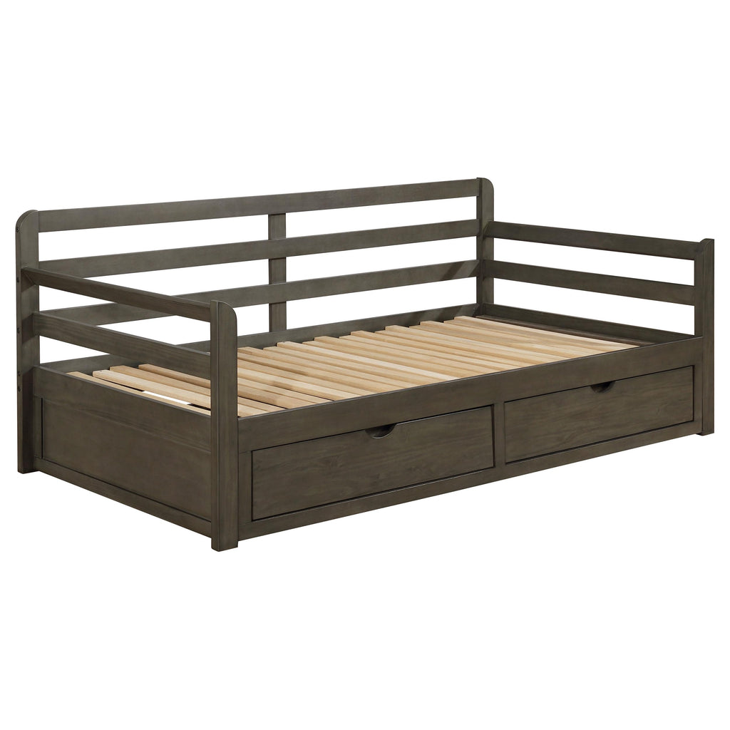 Coaster Home Furnishings Sorrento Farmhouse Wood Twin XL Size Daybed with Extension Trundle for Guestroom 34-inch Headboard Bedroom Lounger Grey 305706