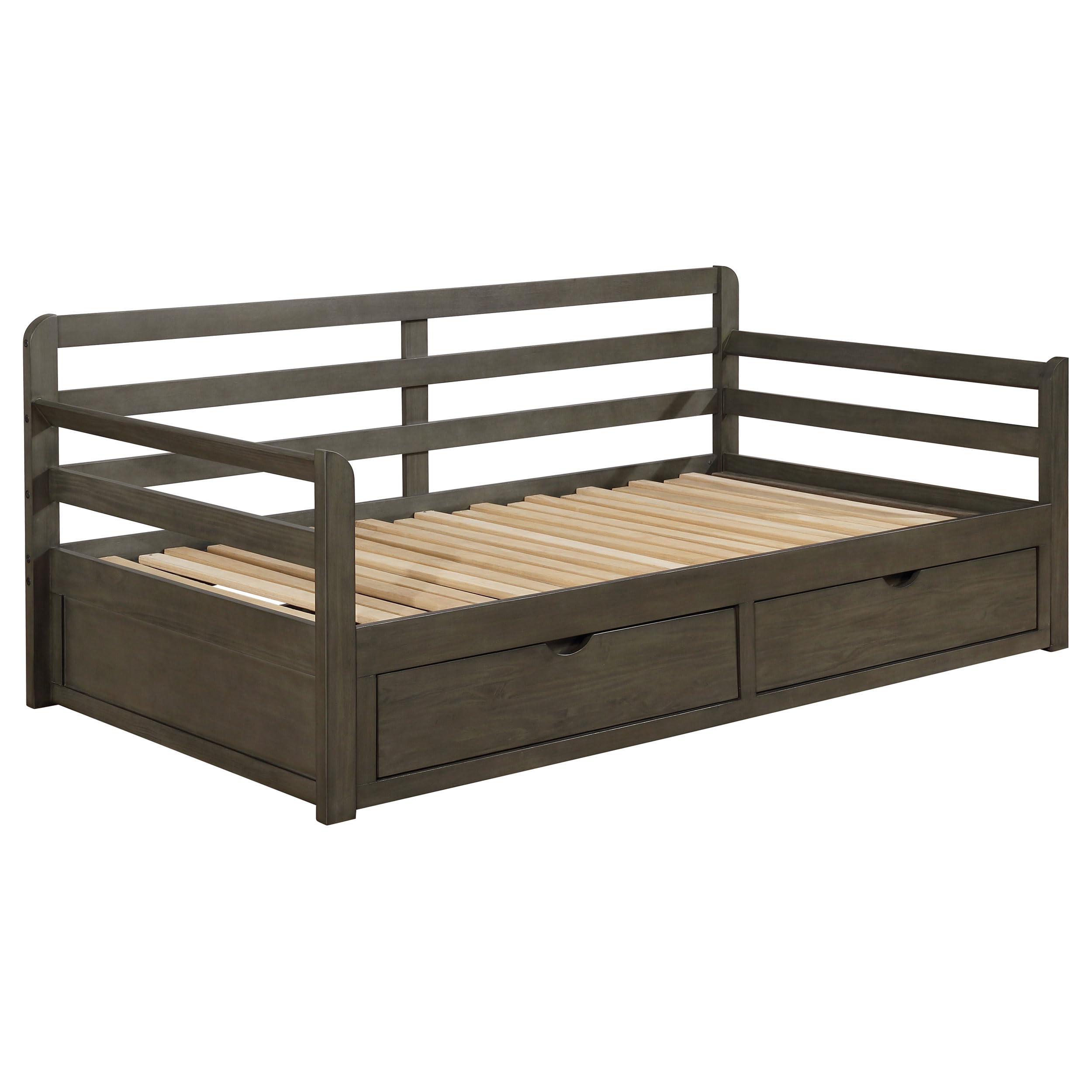 Coaster Home Furnishings Sorrento Farmhouse Wood Twin XL Size Daybed with Extension Trundle for Guestroom 34-inch Headboard Bedroom Lounger Grey 305706