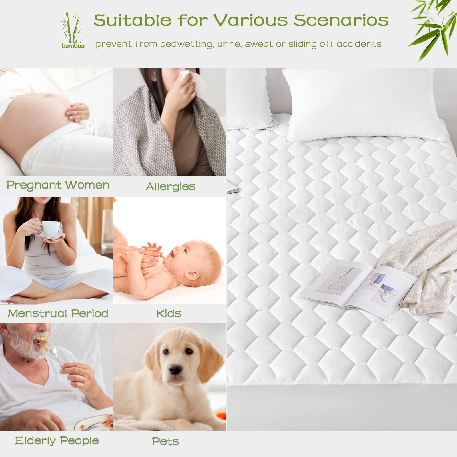 Grt California King Mattress Protector Waterproof, Rayon From Bamboo, Cooling Quilted Fitted Mattress Pad, Noiseless Waterproof