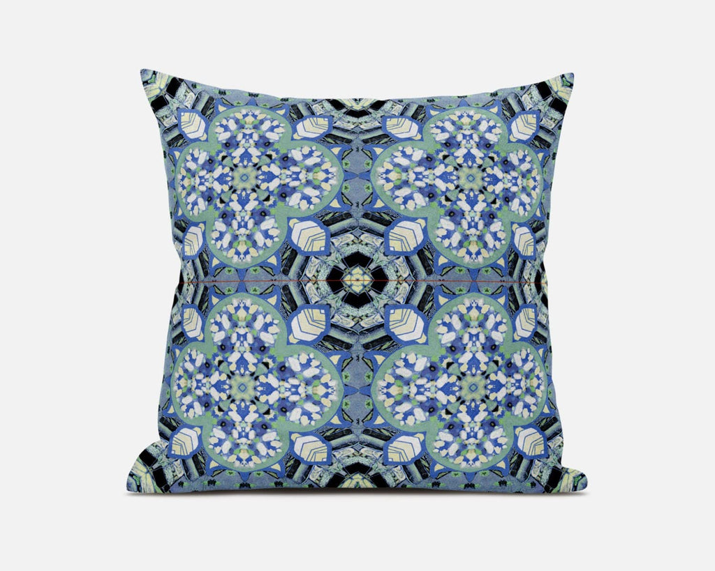 HomeRoots Blue White Black Sapphire White Cloverleaf Boho Suede Throw Pillow