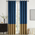 Bulbul Color Block Window Curtains Panels 72 Inches Long Navy Blue Gold Velvet Farmhouse Drapes For Bedroom Living Room Darkenin
