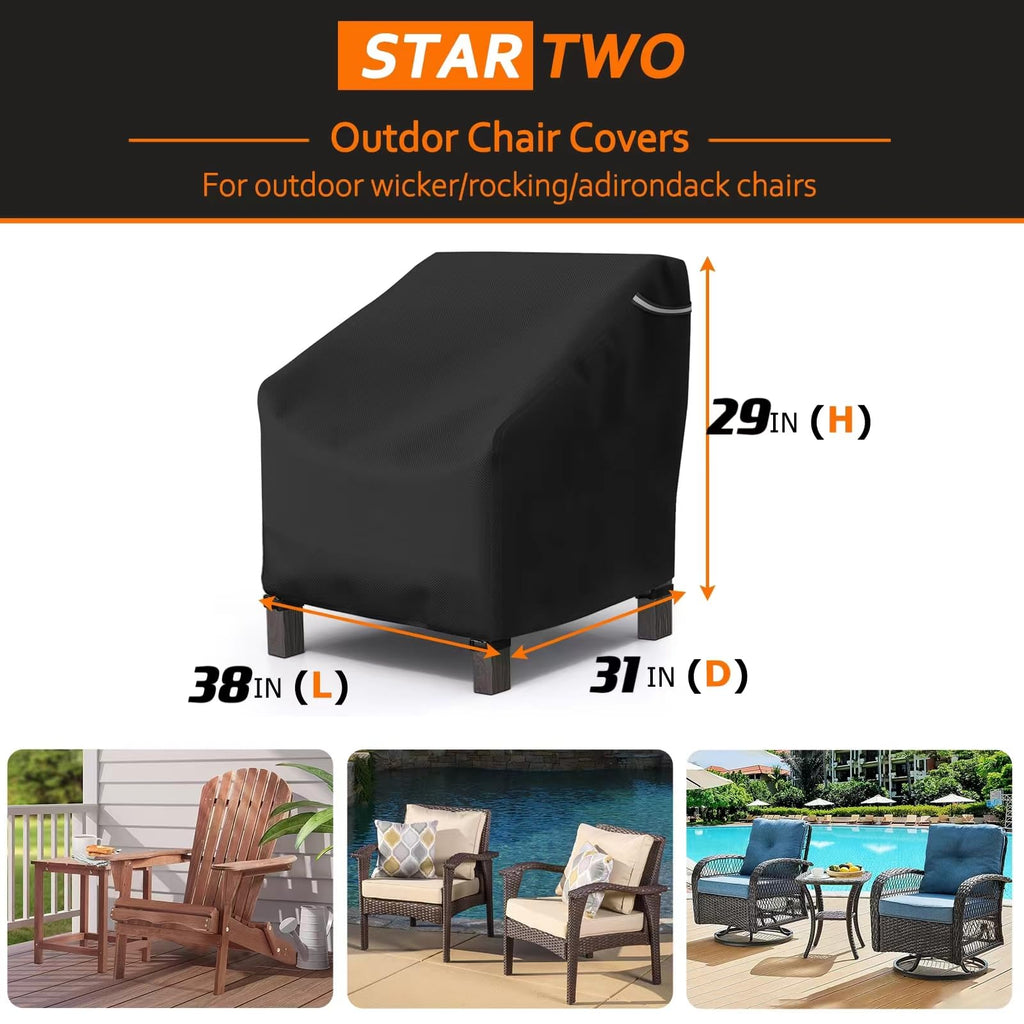 Startwo Patio Chair Covers 2 Pack Outdoor Furniture Covers Waterproof Fit For 38'W X 31'D X 29'H,Heavy Duty Lawn Chair Covers For Lounge Deep Seat, Black