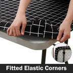 Spotjoy Rectangle Vinyl Table Cloth, Elastic Fitted Flannel Backed Plastic Table Covers For 6 Foot Folding Tables, Waterproof Fo