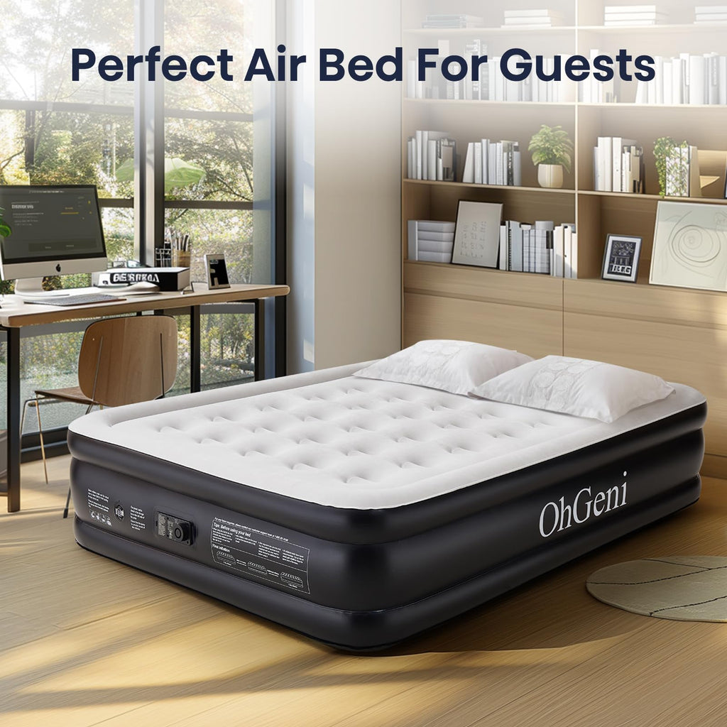 OhGeni Queen Air Mattress with Built-in Pump, 18" Raised Comfort Inflatable Bed, Black, AMH5V143