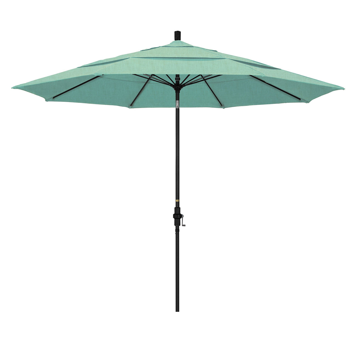California Umbrella 11 Round Aluminum Pole Fiberglass Rib Market Umbrella, Crank Lift, Collar Tilt, Black Pole, Sunbrella Spect