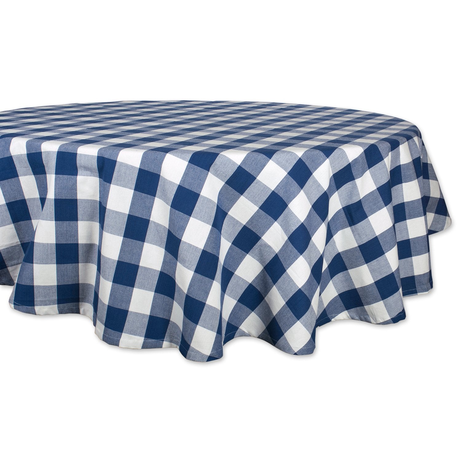 DII Buffalo Check Collection, Classic Farmhouse Tablecloth, 70 Round, Navy & Cream